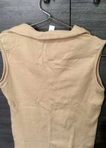 Sleeveless Beige Polo Top