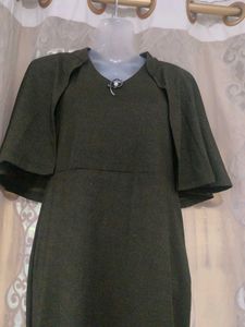 Elegant Olive Green Dress with Capelet