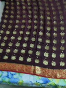 Brown And Red Crepe Silk Saree