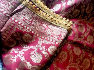 Maroon &amp; Gold Floral Banarasi Silk Sari