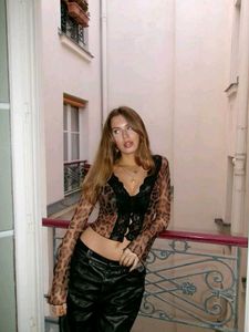 Leopard Print Lace Trim Top