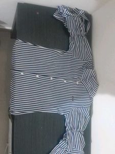 Striped Top &amp; Navy Skirt Set