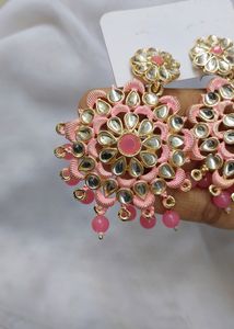 PASTEL PINK KUNDAN &amp; PEARLS DANGLERS 🎀