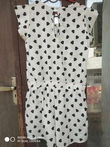 White Jumpsuit black heart Print
