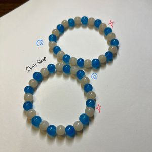 Blue &amp; White Beaded Bracelet Handmade