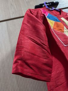 Red top and straight pant