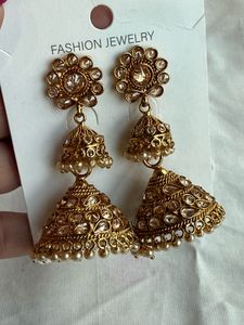 Golden Double Jumkha Earrings