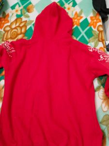 Floral Embroidered Red Hoodie