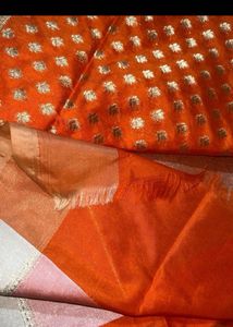 Pure Banarasi Orange &amp; Gold Dupatta