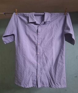 Vintage-Style Textured Lilac Short-Sleeve Shirt