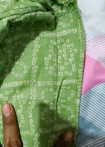 Parrot Green Dress&amp; Black And Pink Dots Top