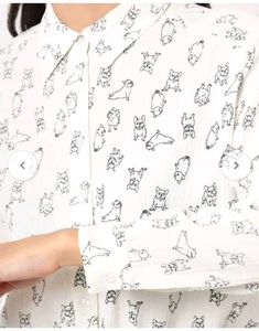 Ajio Rio Women White Shirt With Cute Puppy Details