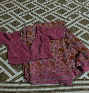 Printed Pink saree with blouse