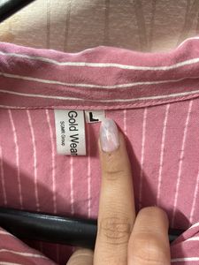 Pink White Striped Night Set