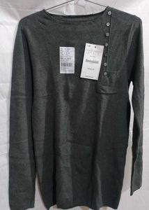 Gray Button-Detail Sweater
