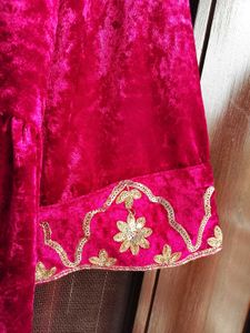 Velvet Embroidered Kurta Set with Pants &amp; Dushala