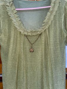 Olive green sheer Stretchable Top With lining XL