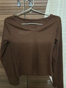 Brown Long Sleeve Crop Top