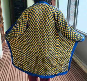 Handmade Knitted Blue &amp; Yellow Coat