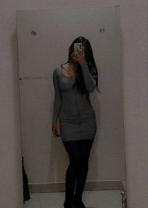 Grey Long Sleeve Mini Dress