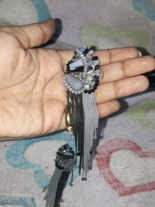 grey black chained beaded long earning