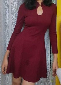 Korean Burgundy Velvet Mini Dress