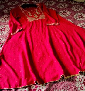 Red Embroidered Anarkali Kurti