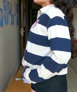 Striped Cropped Oversized Collar Top