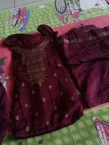 Maroon Embroidered Kurta Set