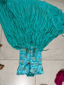 Teal Crinkle Skirt With Crop Top