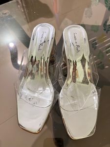 Silver Transparent Block Heeled Sandal