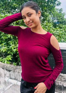Burgundy Cold Shoulder Long Sleeve