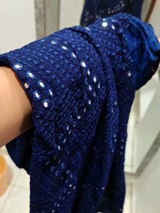 Blue Kurta Set with Long shrug Embellishment