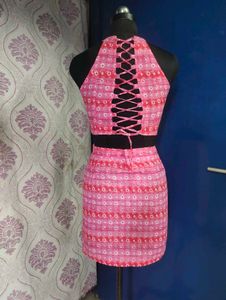 Pink Printed Halter Co-ord Dress.