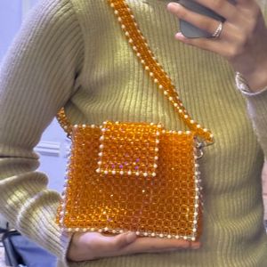 Orange Beaded Shoulder Bag