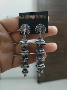 Silver Tone Jhumka Earrings