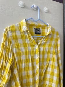 Butter Yellow Checks/Plaid Shirt Y2K style