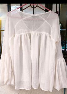 White V-Neck Bell Sleeve Top