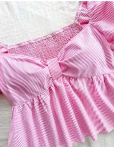 Pink Striped Puff Sleeve Top