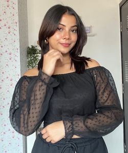 Black Swiss Dot Off-the-Shoulder Top