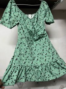 Floral Green Mini Dress Korean Style 💚