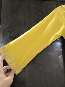 Yellow Kurti With Golden Lace Detailing