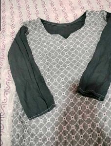 Grey and Black Jaali Net Embroidered Kurti