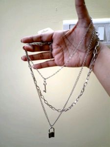 Layered Necklace with Lock and Key Pendants