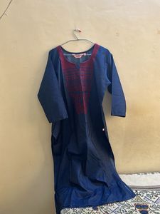Aaboli Navy Blue Long Kurta with Red Embroidery