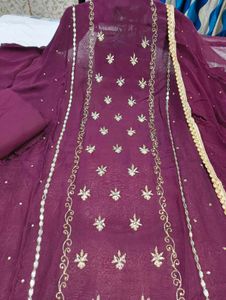 Purple Handwork Dress Material