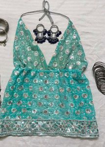 Teal Sequin Halter Top