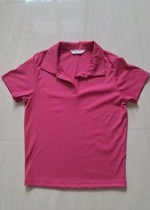 Hot pink polo crop top 💗