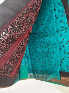 Teal &amp; Black Sari