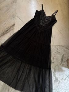 Leather And Sequin Black Maxi Dress